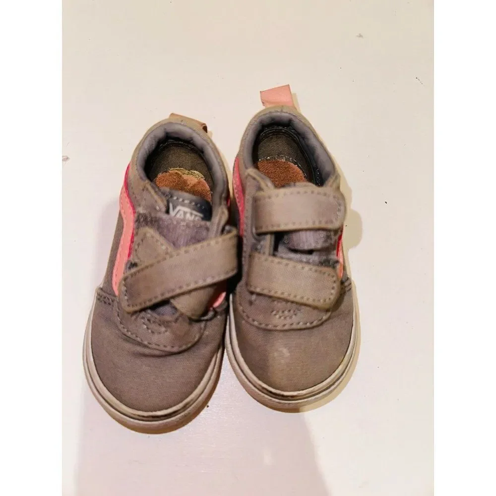 Vans off the wall Girls 4 toddler Sneaker Pink Grey Skater Hook & Loop Fasteners